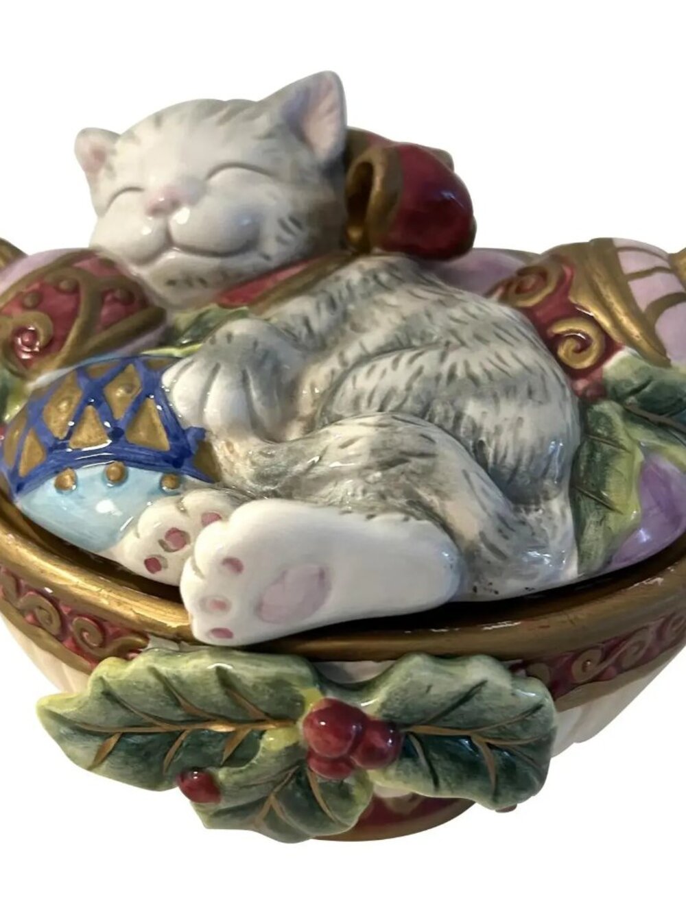Vintage Fitz & Floyd Kristmas Kitty Ceramic Box
